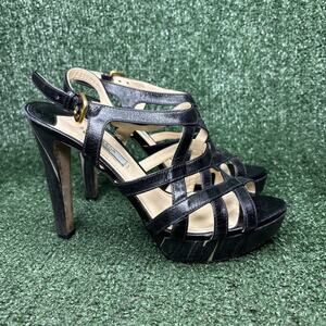 Prada Black Leather Strappy Caged Platform High Heel Pumps Size EU 39 / US 9